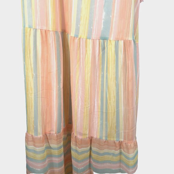 Grace + Karma Maxi Dress Size 1X Smocked Striped Colorful Tassel Boho Festival - Picture 8 of 12